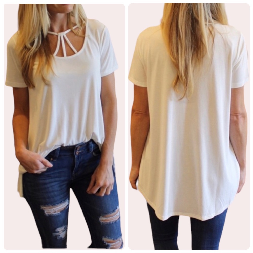 Cage Front Hi-Lo Tunic, (IVORY), NEW✔️